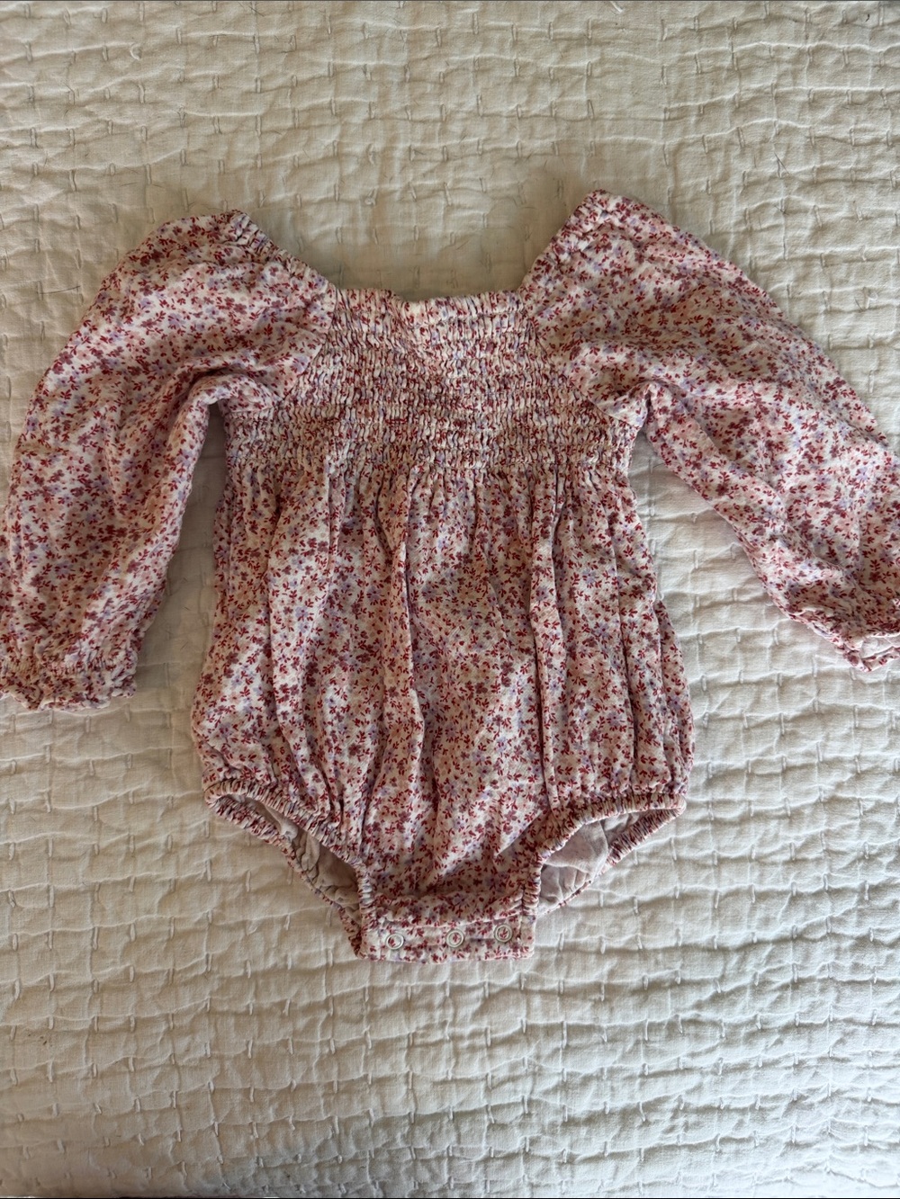 Smocked Floral Long-Sleeve Baby Romper in Pink